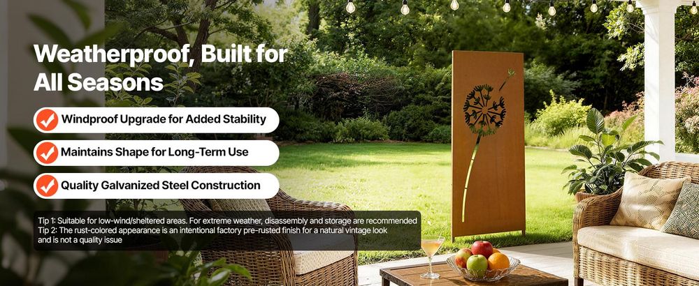 VEVOR Holz Sichtschutz, 36" B x 76" H Outdoor Sichtschutz, Freistehendes Holz Sichtschutzpanel mit Ständer, Dekorativer Patio Sichtschutz, Outdoor Trennwand für Balkon Patio Rasen Garten, 24x63 Zoll-Naturmuster 1 Stk-Rost