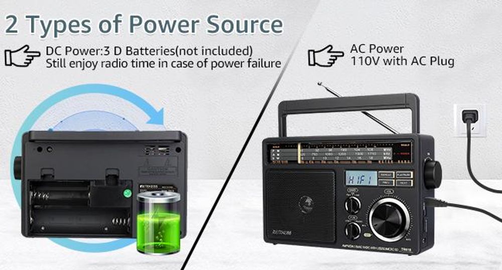 Retekess TR618 přenosné rádio na baterie, přenosné rádio pro seniory, AM FM SW, USB SD TF, kuchyň, pro seniory, Dárky ke Dni matek a Dni otců (černé)