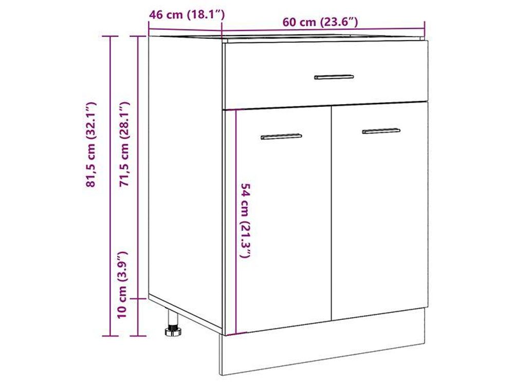 vidaXL Schubunterschrank Lyon Betongrau 60x46x81,5 cm Holzwerkstoff