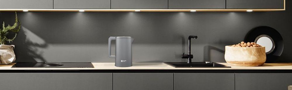Balter Wasserkocher Edelstahl 1,7L, 2200W, BPA-frei, LED-Beleuchtung, Doppelwand, Teekessel mit Abschaltautomatik, Trockenlaufschutz, Grau