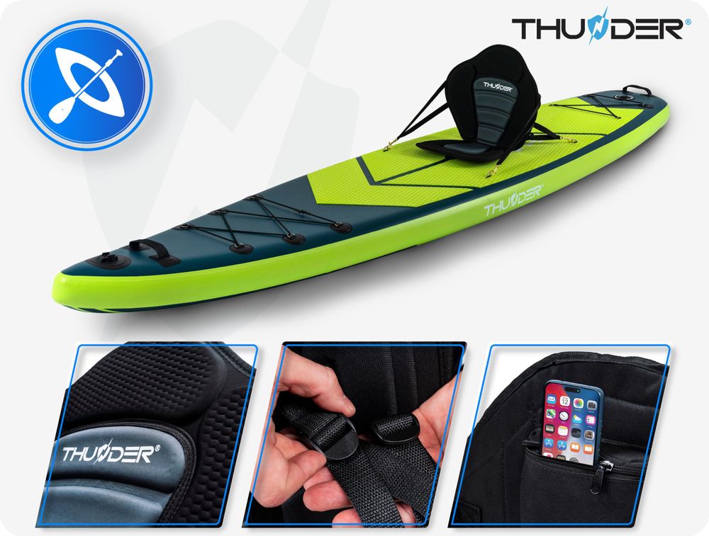 THUNDER® | VISO 365 | Nadmuchiwana deska SUP | 365 cm | Funkcja kajaka 2 w 1 | Kompletny zestaw z plecakiem | 15 PSI | Maks. waga użytkownika 150 kg
