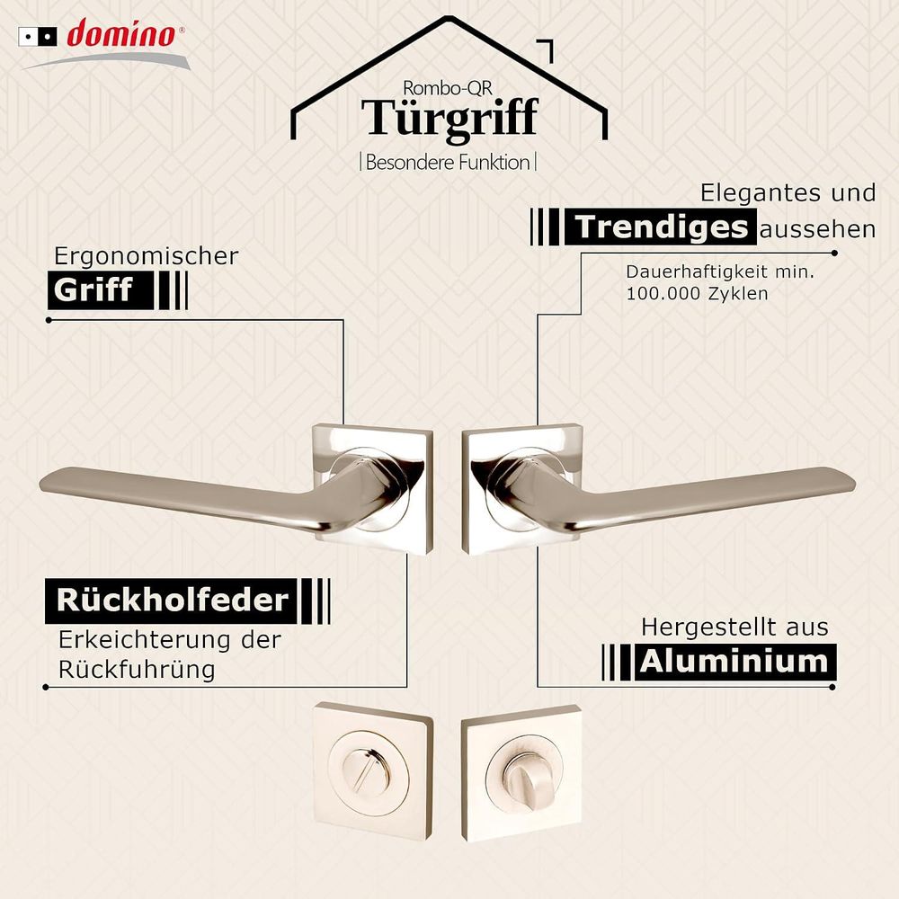 DOMINO Türgriff 72 Drückergarnitur BB-Buntbart Set | Langschildgarnitur | Türklinke für Zimmertür, Bürotür, Kellertür & Innentür | L-Form | Türbeschläge aus Aluminium |Silber Türdrückergarnitur | JARO ECO M6/M9