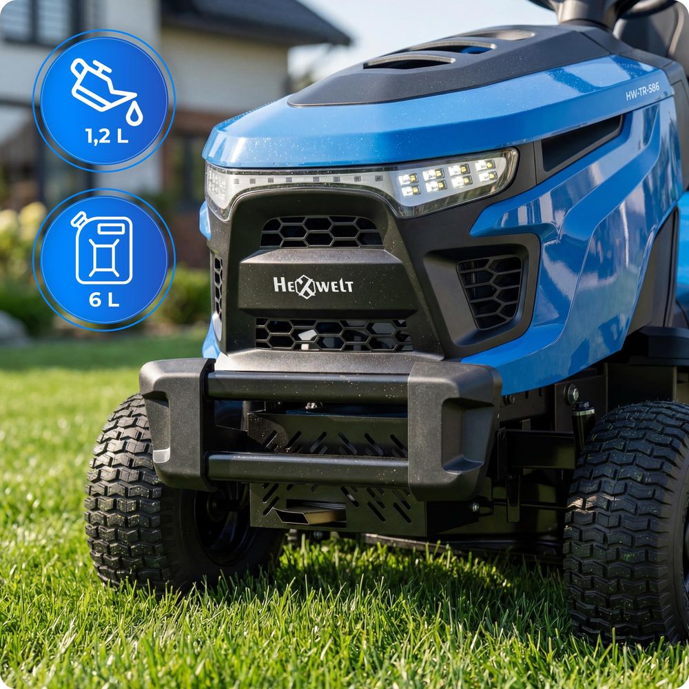 Záhradný traktor HEXWELT HW-TR-586 s dvojvalcovým motorom Loncin 586 cm³, hydrostatickou prevodovkou, záberom 107 cm a zberným košom 250 l