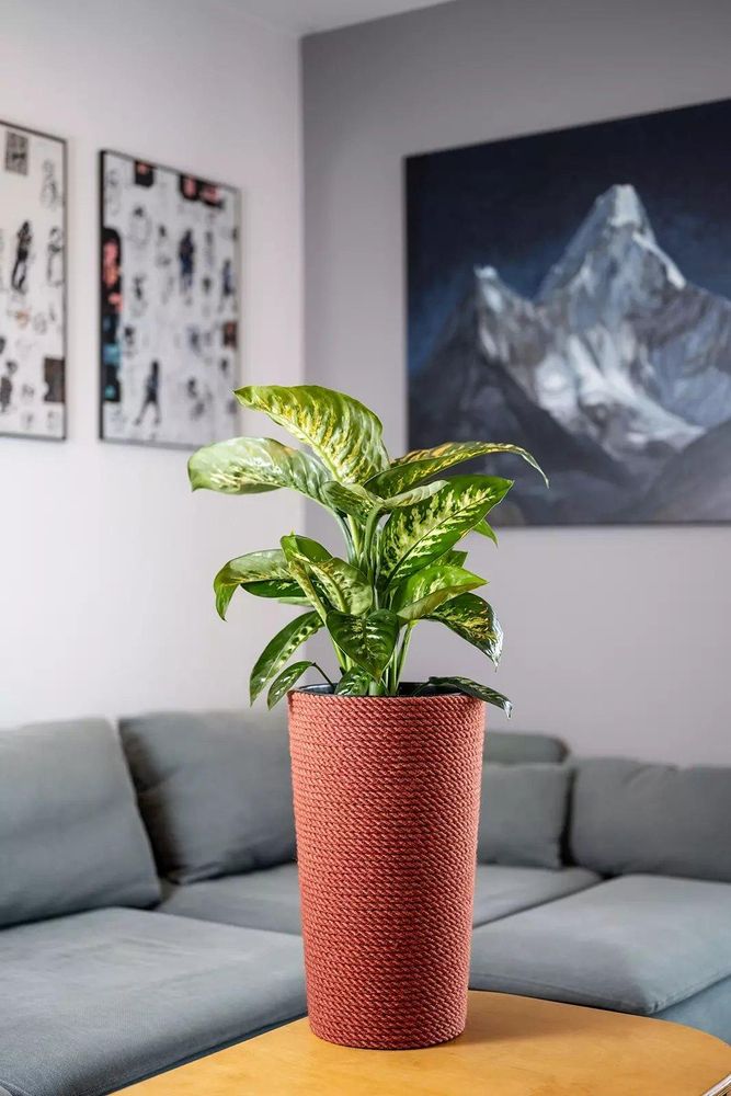 Adoni Jute Blumentopf Rot 28x47 cm - Pflanzkübel mit Einsatz Handgemacht Übertopf Hoch Blumenkübel Pflanzgefäß Boho Wohnzimmer Zimmerpflanzen Rund