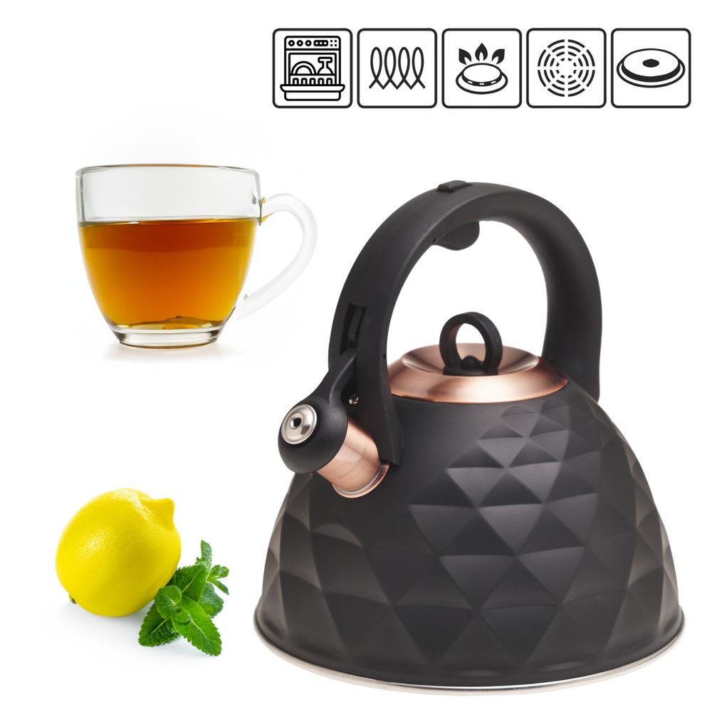 Wasserkocher mit Edelstahlpfeife 3,0 L INDUKTION KAMILLE KM-0867