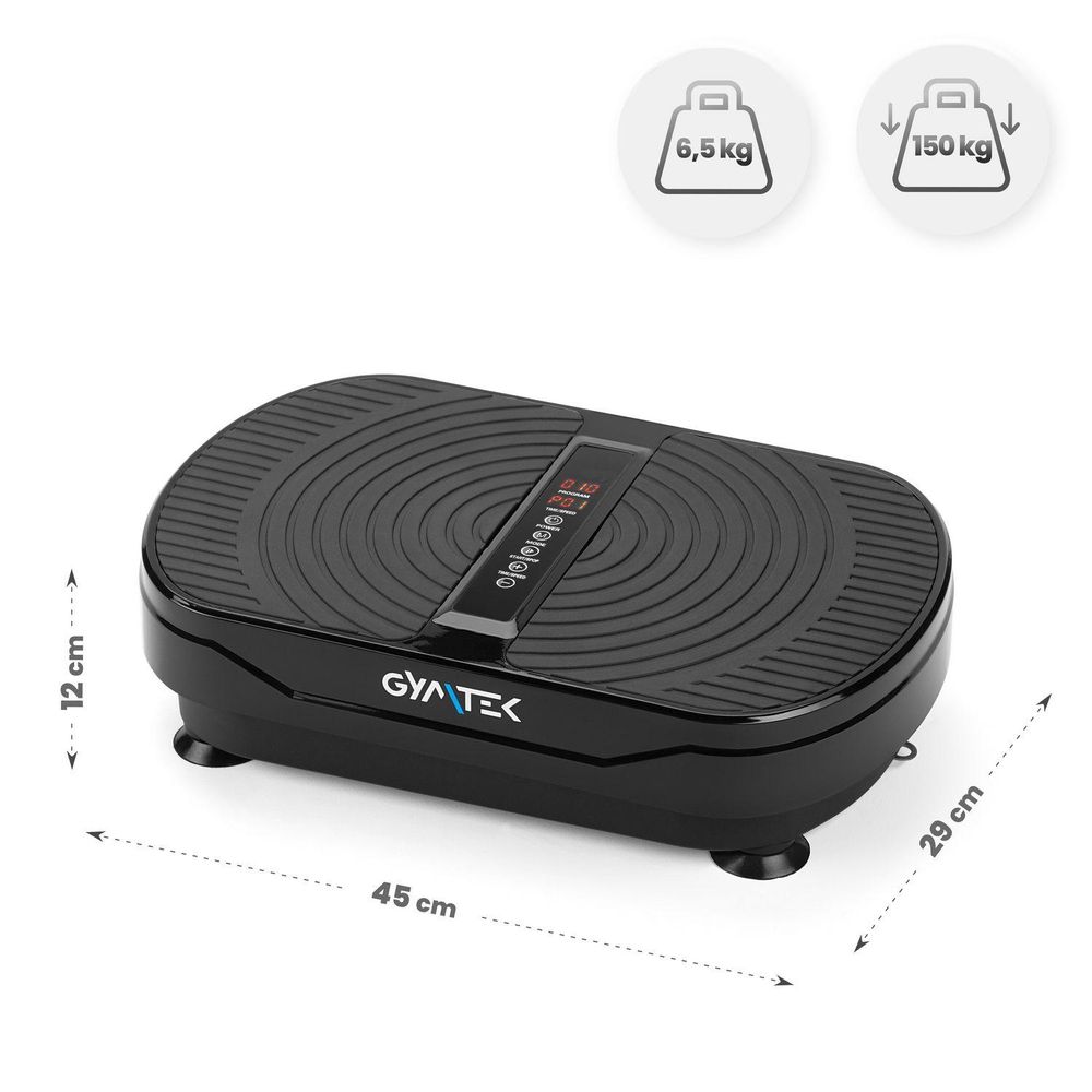 Gymtek Vibrationsplatte, schwarz, Abmessungen 45 x 29 x 12 cm, 6.5 kg, max 150 kg