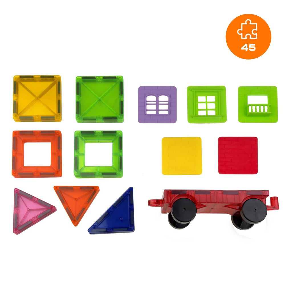 Magnetbausteine 45 Teile Set, 3D Magnetische Bauklötze für Kinder ab 3 Jahren, Konstruktionsspielzeug Pädagogisch MINT, EVI TOYS Magnetic 45 CE