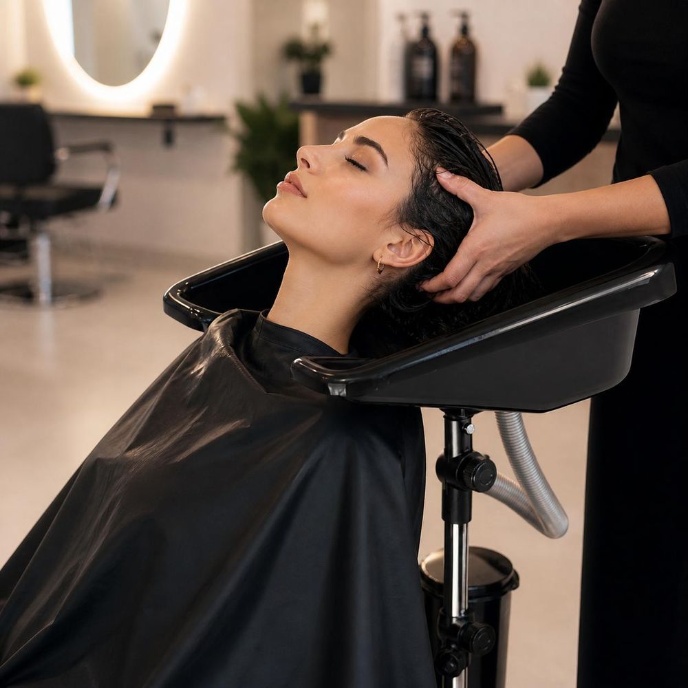 Bac à shampoing portable sur pied réglable - Bac de lavage coiffure mobile avec réservoir