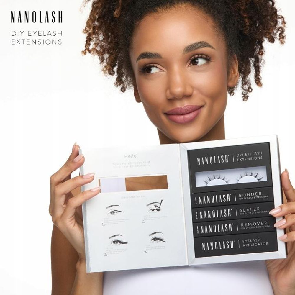 Nanolash DIY Extensions Starter Kit Zestaw sztuczne rzęsy 10.12.14mm Classy 36 sztuk + Bonder do rzęs, 5 ml + Sealer do rzęs, 5 ml + Aplikator do rzęs, 1 sztuka + Remover do rzęs, 5 ml