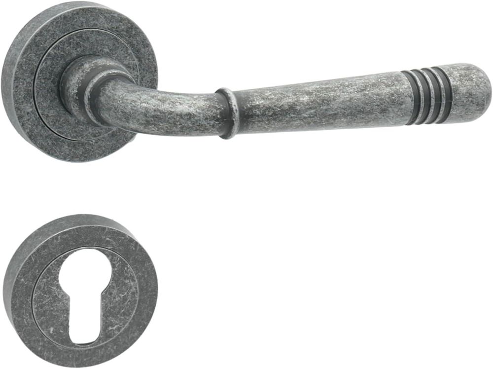 DOMINO Türgriff Drückergarnitur PZ -Profilzylinder Set | Türklinke für Zimmertür, Bürotür, Kellertür & Innentür | aus Znal | Nickel Antik | LOFT-R M95