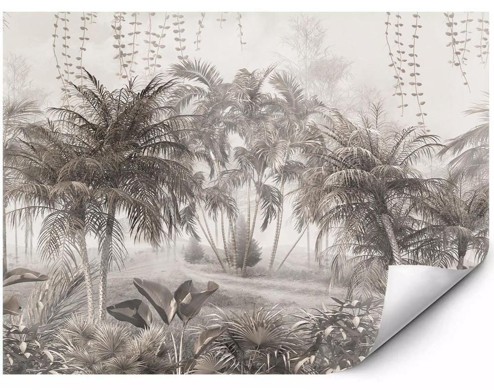 Samolepiaca látka so zlatými palmovými listami v jemnej akvarelovej farbe Jemný tropický glamour motív na svetlom elegantnom pozadí 200x140 cm