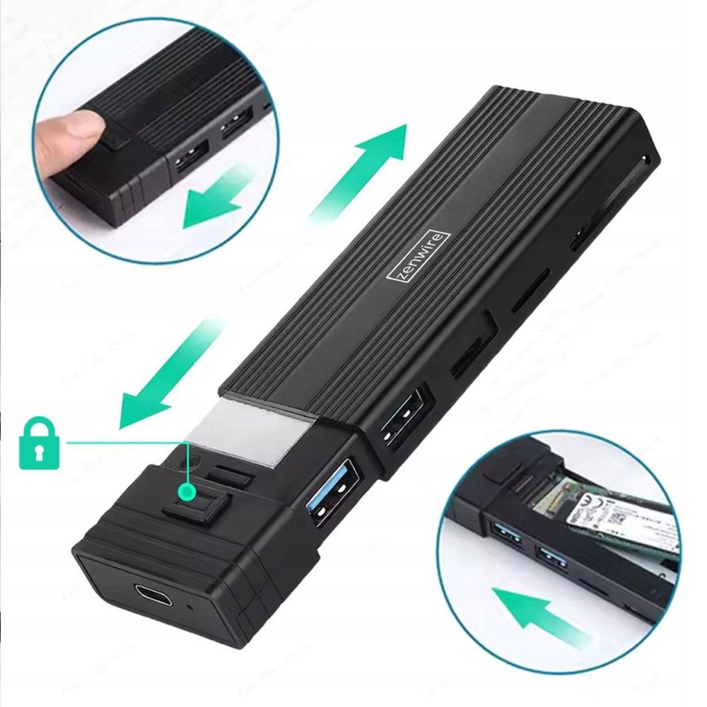 Alloggiamento per unità - HUB USB-C - 7 in 1 - SSD M.2 NVME PCIE SATA SD - Adattatore - Alloggiamento M2