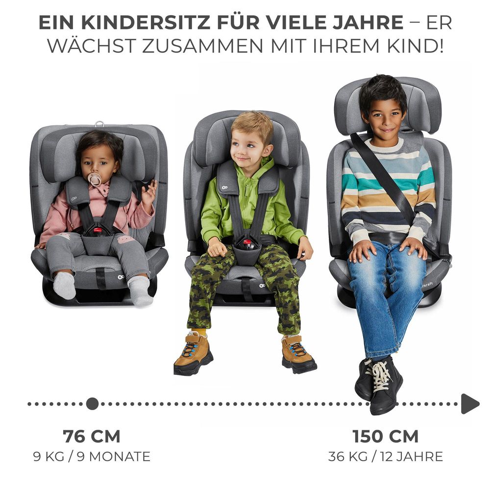 Kinderkraft ONETO3 i-Size Kindersitz 76-150 cm - ISOFIX & TOP TETHER - 3-lagige Kopfstütze - RECLINING-Funktion - ab 15 Monate bis 12 Jahre - Rot