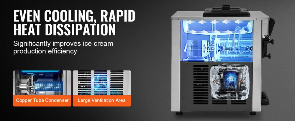 VEVOR Kommerzielle Eismaschine 18–28 L/h, 3 Geschmacksrichtungen, Italienische Eismaschine, 2 x 5,5 L Trichter, LCD-Panel, Automatische Vorkühlung, Reinigung, für Joghurt, Kaffee, Snackbar, Restaurant