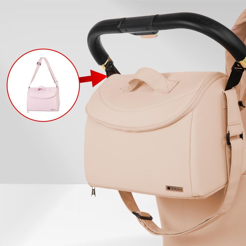 BabyLux® Kinderwagen 3in1 Set ROSSO, Beige Faltbar Leicht Kombikinderwagen Set incl. Babywanne, Buggy Sportsitz, Babyschale i-Size, Wickeltasche