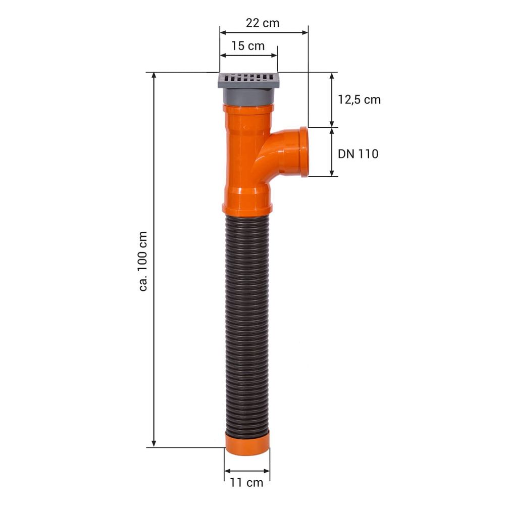 SPEEDPLANT Sickerschacht mit T-Stück DN 100 Ø 110 mm Abflussgitter: 15 x 15 cm Grau Drainage Abfluß Regenwasser