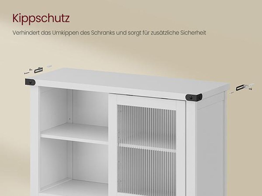 VASAGLE Sideboard mit Beleuchtung und Ladestation, Küchenschrank, Aufbewahrungsschrank, mit Türen und Schubladen, 39,5 x 80,4 x 180,6 cm
