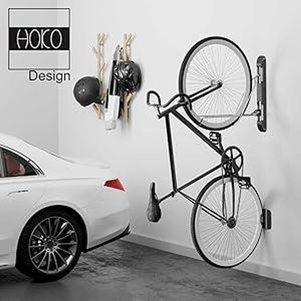 HOKO-VELO 4er Fahrrad Wandhalterung mit Hinterrad Schutz als Geschenk. Für gängige Fahrräder+ Hybrid-, MTB-,e-bike, BMX-Fahrräder. Seitlich schwenkba