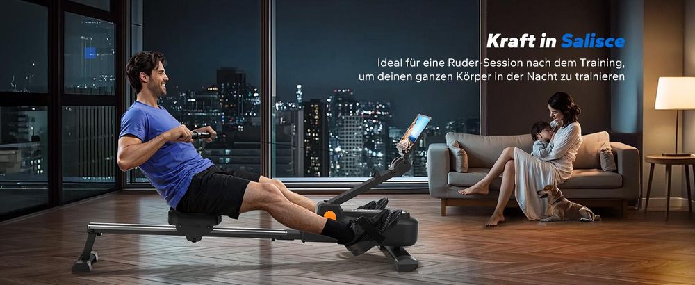 Magnetisches Rudergerät im Hai-Design – 16 Stufen, LCD & Bluetooth, extra leises Bremssystem, interaktive App & Kinomap-Kompatibilität, klappbar
