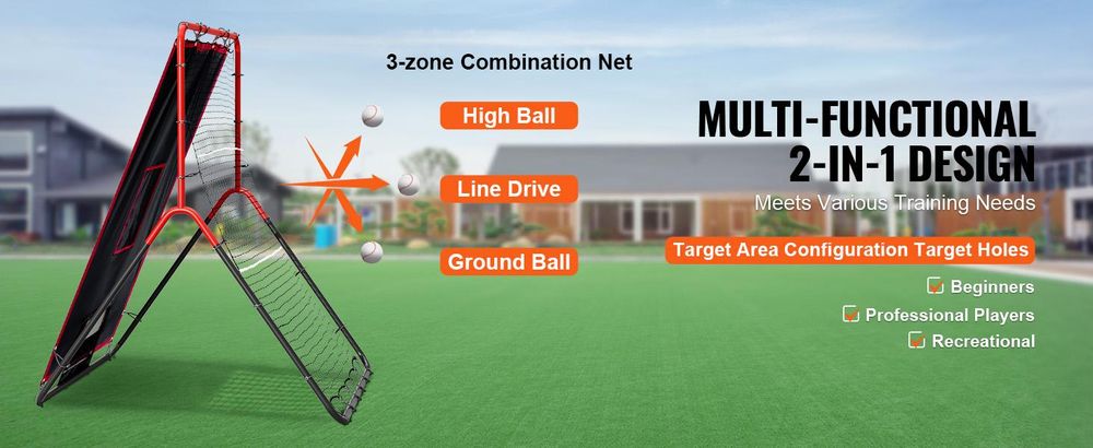 VEVOR Baseball- und Softball-Rebounder-Netz, 3,5 x 4,5 ft 2-in-1 Wechselschlagtrainer, PitchBack Baseball-Wurftrainer-Netz, Rückprallnetz für Feld- und Wurftraining