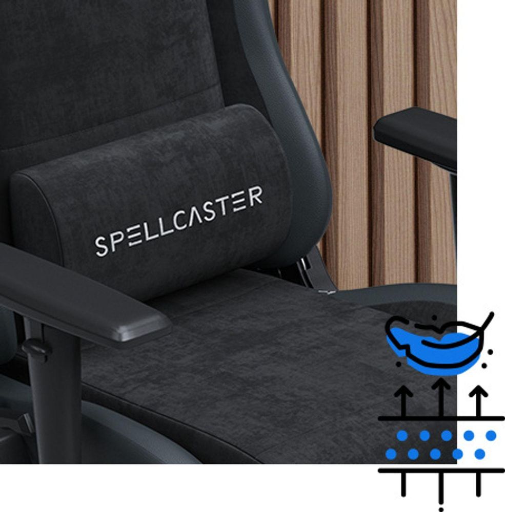 SENSE7 Spellcaster FUKU XL Krzesło gamingowe Alcantara Czarne – Ergonomiczne krzesło biurowe dla osób o większej posturze, nośność 160 kg, pianka zimna, szerokie siedzisko