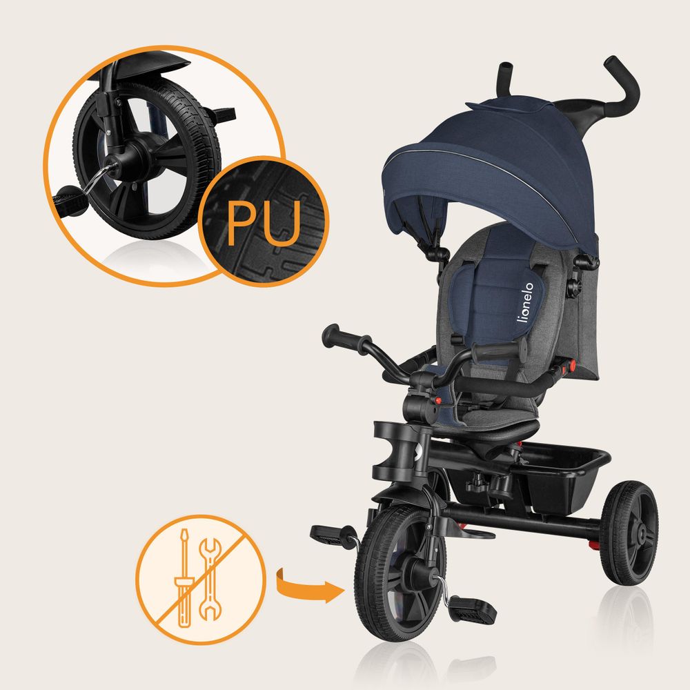 Lionelo Haari Dreirad Kinderdreirad Kinder Lenkstange Fahrrad Baby Kinderwagen Blau