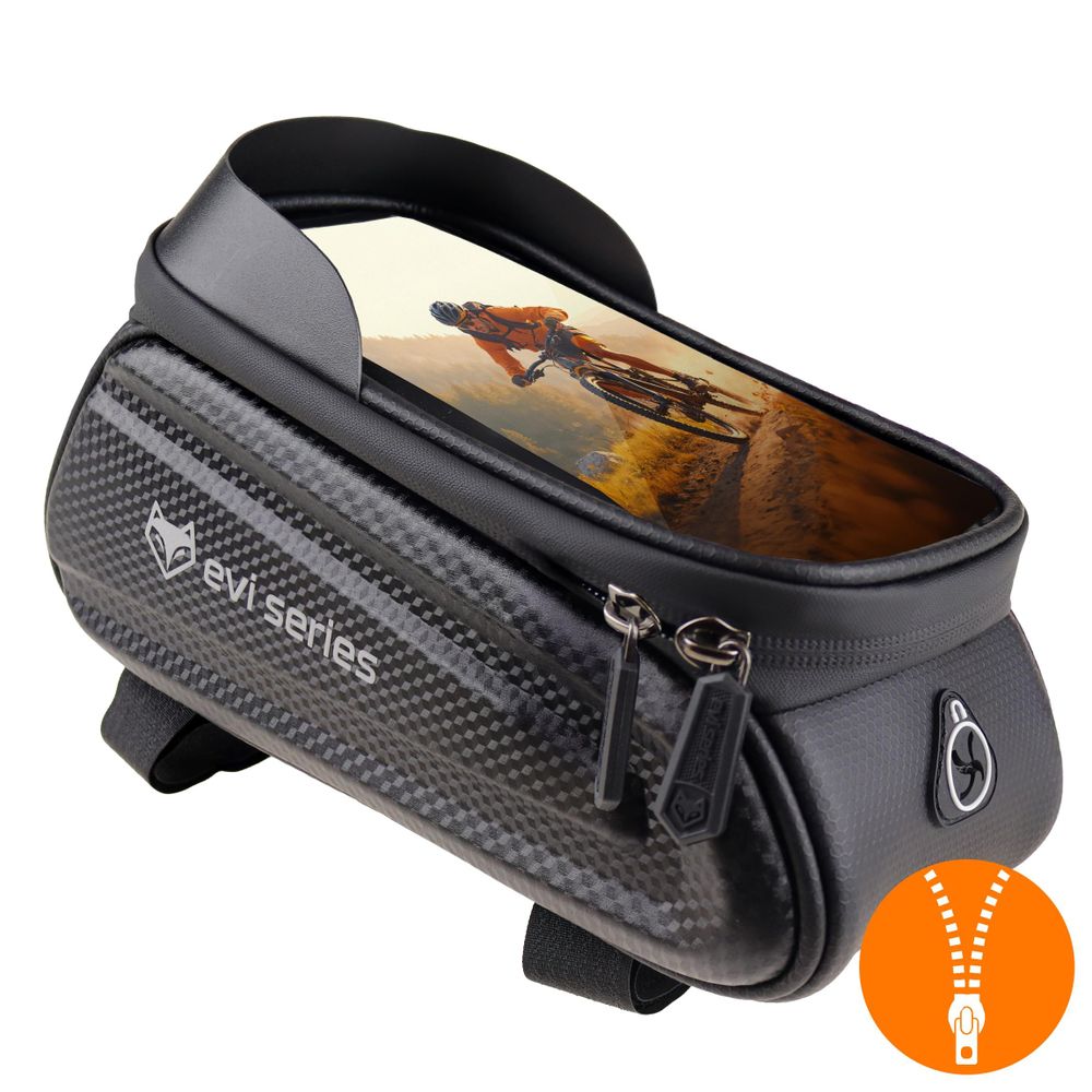 Fahrradtasche Rahmentasche wasserdicht, Handyhalterung bis 6,9 Zoll, 2L Hardcase Oberrohrtasche mit Sonnenblende, EVI BIKE Flow+ L, Schwarz