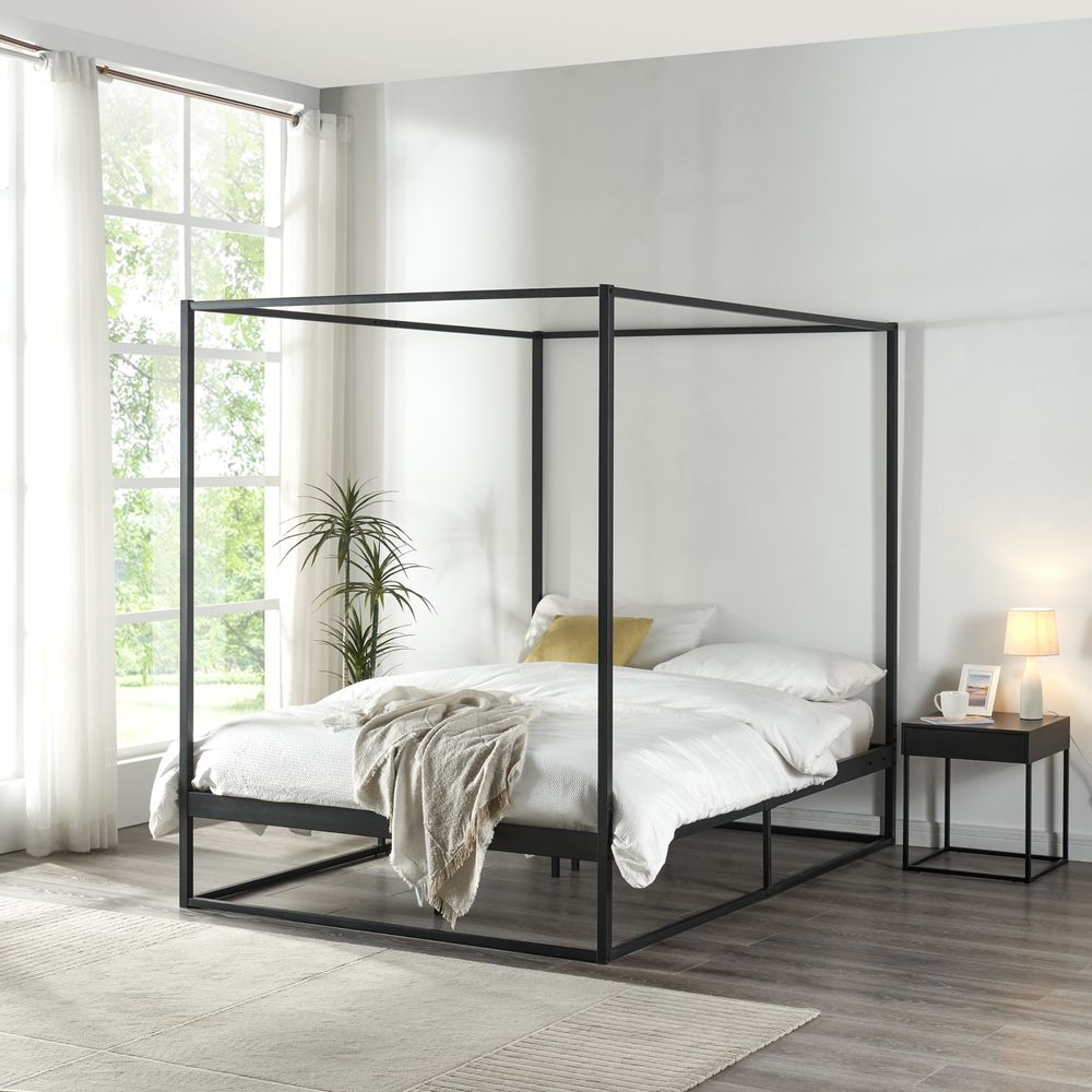 Himmelbett ’Kristianstad’ mit Lattenrost Metall 140 x 200 cm Schwarz