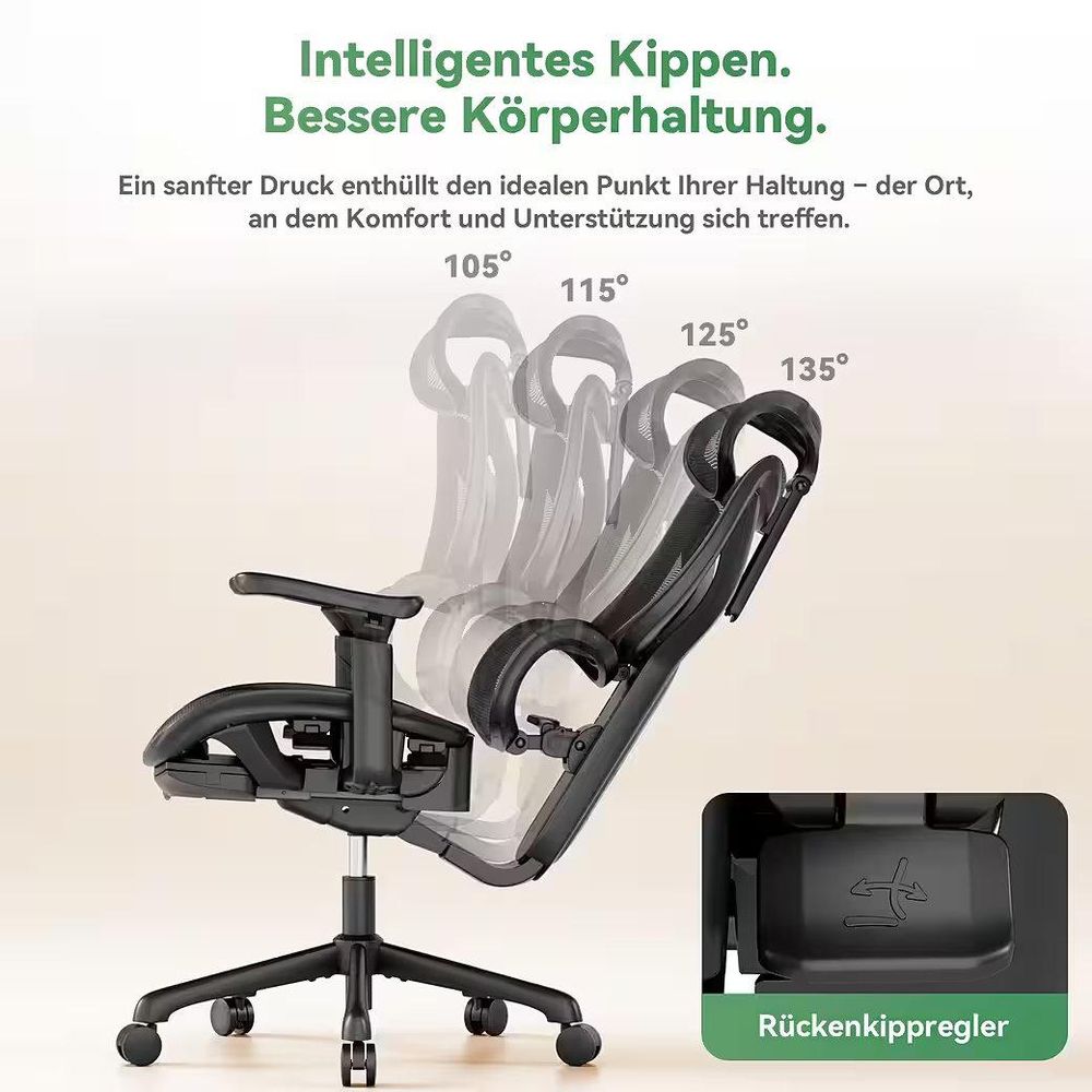 ACGAM CG-5245M Gaming Bürostuhl: Ergonomisch, 4-Neigungswinkel, 136kg, 3D-Armlehnen, Mesh, Gewichtssensor