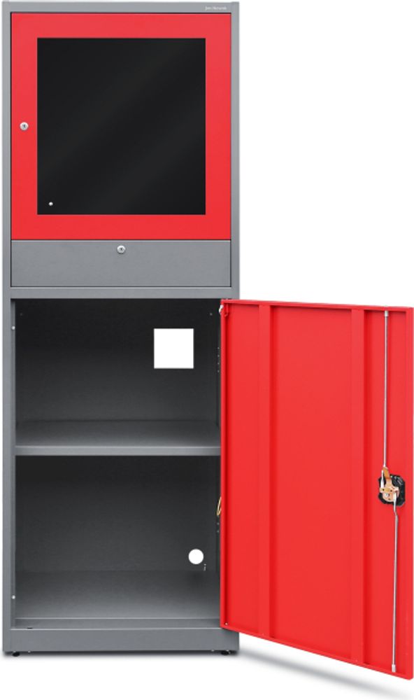 Computerschrank Industrieschrank PC Schrank EDV-Schrank Computer Workstations Sekretäre Metallschrank Lagerschrank mit Schublade Abschließbar 175 cm x 64 cm x 63 cm, Farbe: Anthrazit/Rot
