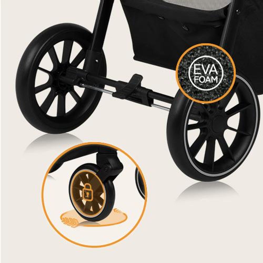 Lionelo Emma One Buggy bis zu 22 kg Schwenkbare 360 Räder Einhändig klappbar Verstellbare Rückenlehne und Fußstütze XXL-Verdeck UPF50+ Grau