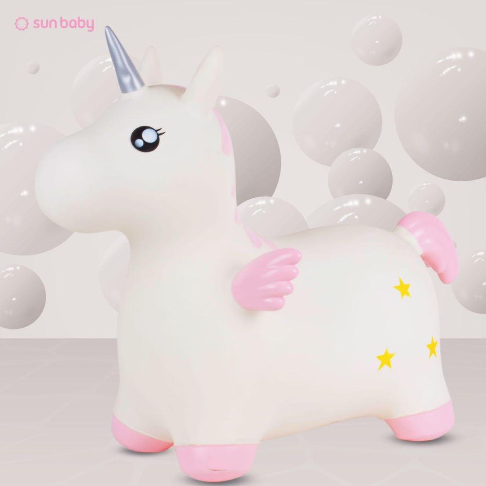 SUN BABY Hüpftier Einhorn seitlich, zeigt Material und Oberfläche