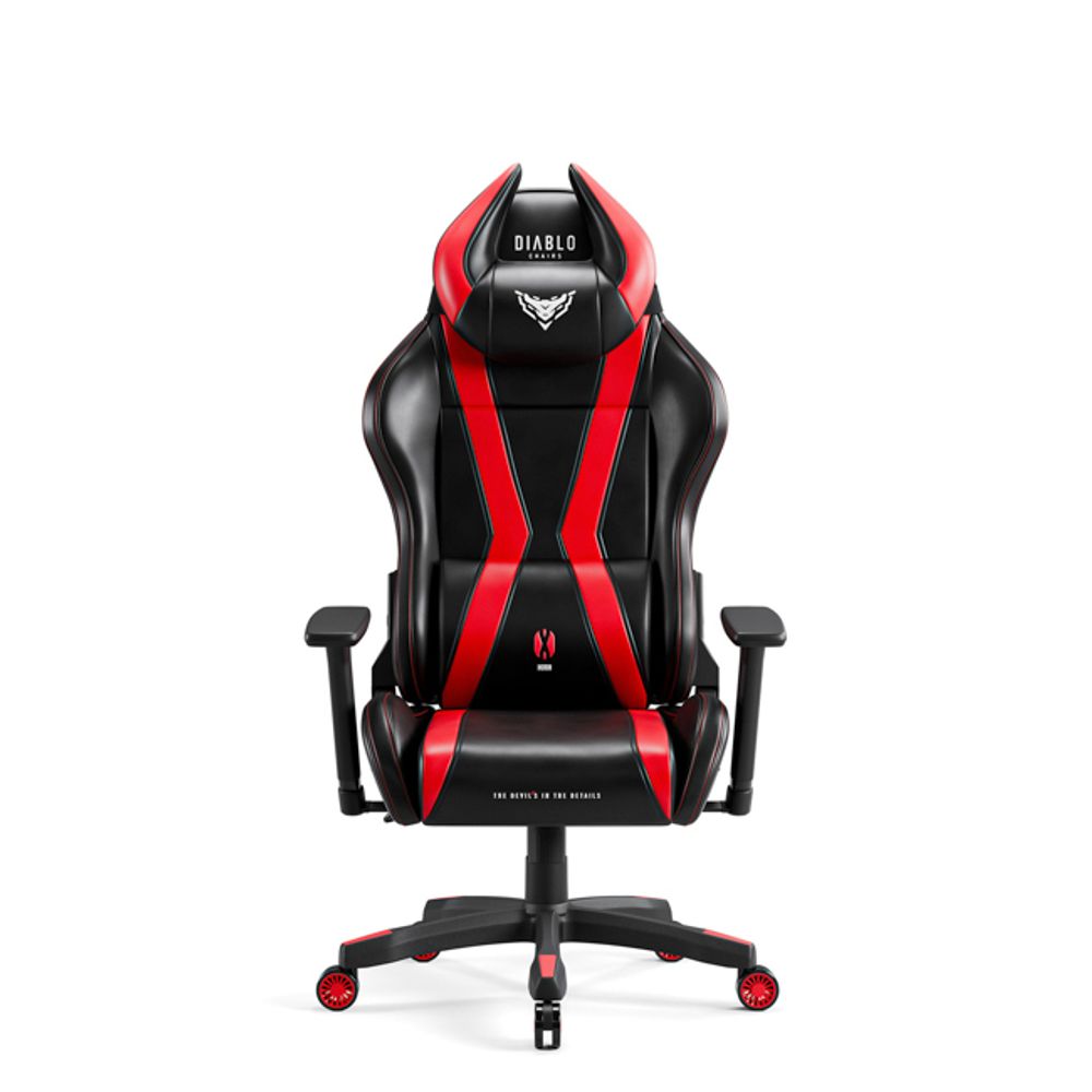 Krzesło gamingowe Diablo X-Horn Krzesło biurowe Krzesło do biurka Podłokietniki 3D Ergonomiczna poduszka pod kark/lędźwie Funkcja bujania Kolor: Czarno-czerwony, Rozmiar Mały