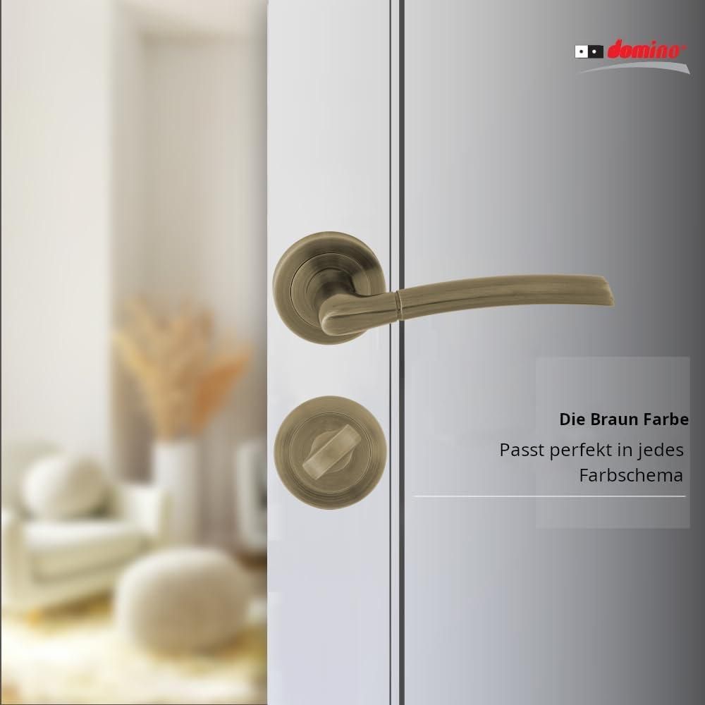 DOMINO Türgriff Drückergarnitur WC - Badezimmer Set | Rund-Rosette | Türbeschlag für Badezimmertüren | Set WC - Rosetten-Garnitur | Türklinke aus Aluminium | Bronze Türdrückergarnitur | PRESTO-R M3