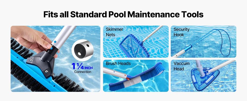 VEVOR Poolstange Schwimmbadstange (1-3,65 m), Poolreinigungsstange für Schwimmbä