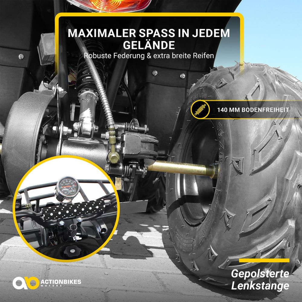 Elektro Kinderquad S-8 Farmer | 1000 Watt - Midi Quad - 2 Stufen drosselbar - Bis 20 km/h - ATV Pocket Quad - Offroad & Onroad - Bis 82 kg (Schwarz)