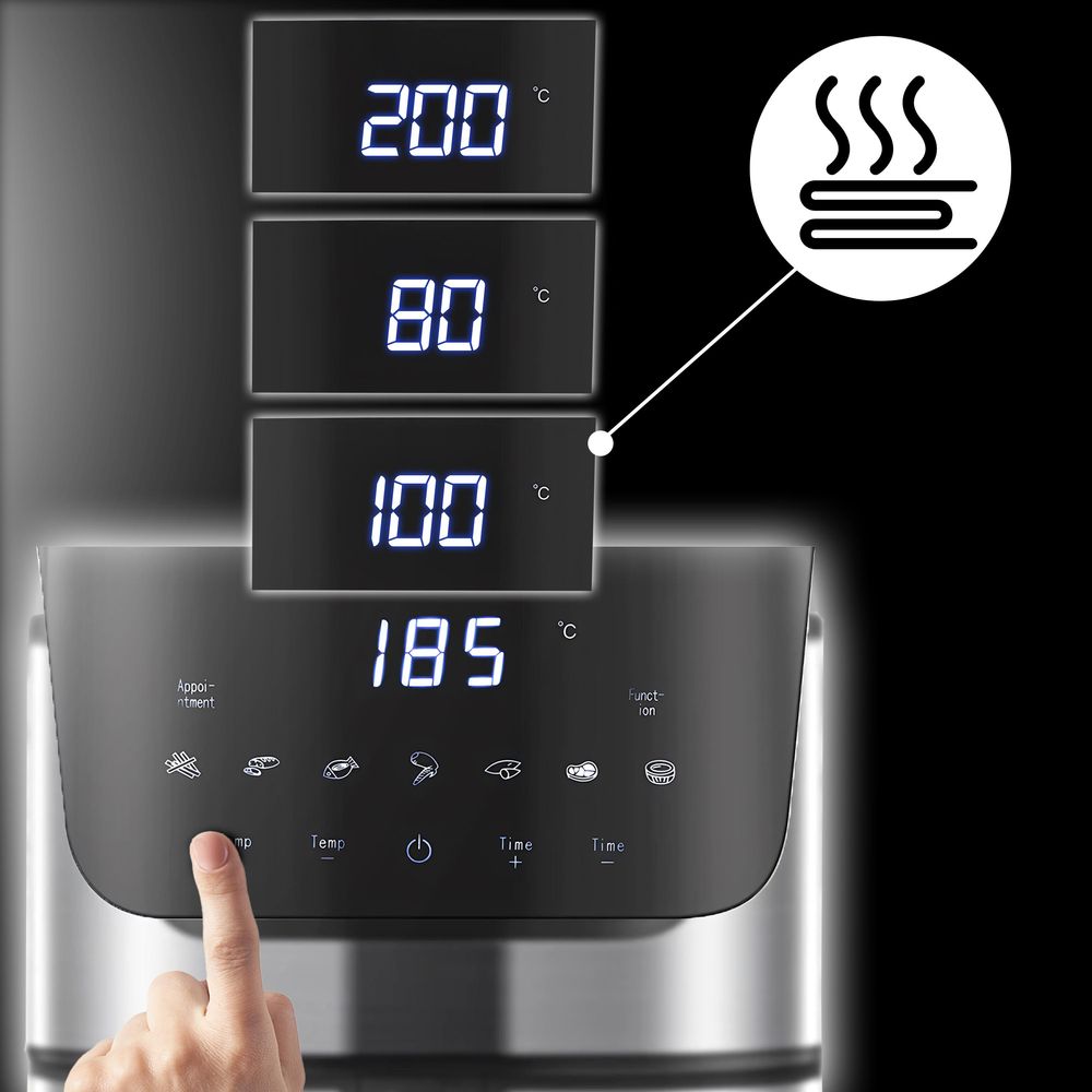 Heißluftfritteuse 6.5L, Friteuse Heissluft 1800 W, Heissluftfriteuse 10 Programmen, Warmhalten, für 6-10 Personen, Air Fryer, Airfryer, Retoo