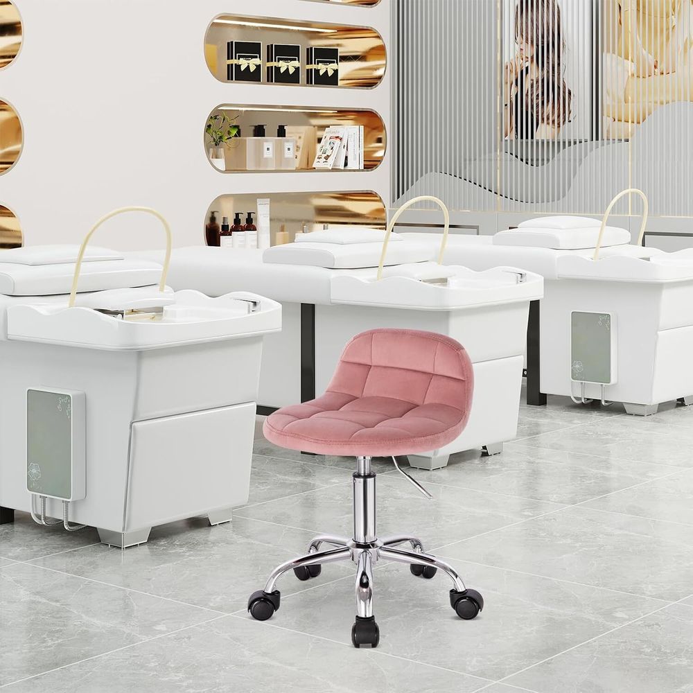 WOLTU Bürohocker mit Rollen, mit niedriger Rückenlehne, höhenverstellbar, Samt : Rosa Farbe: Rosa