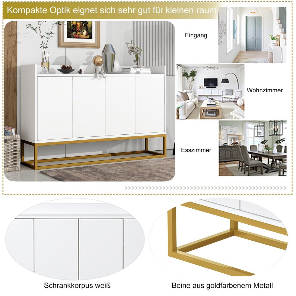 STILVORA Sideboard im minimalistischen Stil 4-türiger griffloser Buffetschrank für Esszimmer, Wohnzimmer, Küche, mit zwei verstellbare Regale weiß