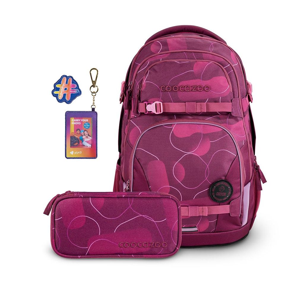 coocazoo Schulrucksack-Set Schulrucksack-Set PORTER Berry Bubbles Follow Me