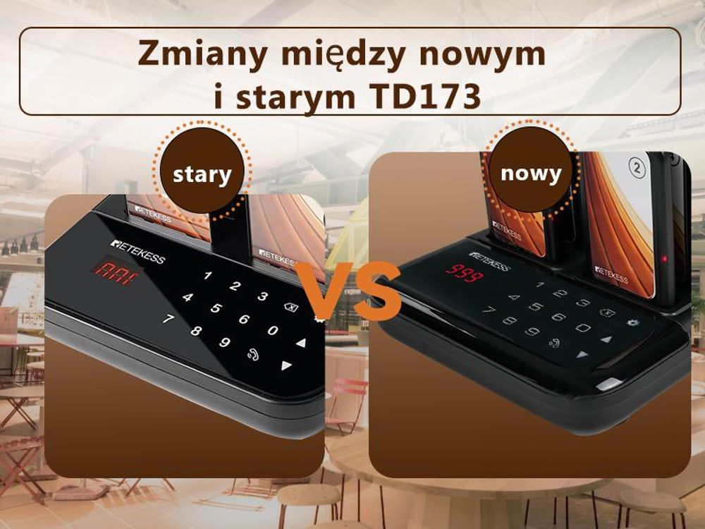 Bezprzewodowy system przywoławczy Retekess TD173, zasięg 500 m, 7 trybów wywoływania, 20 pagerów Z przyciskiem wyciszenia, Dla restauracji  barów