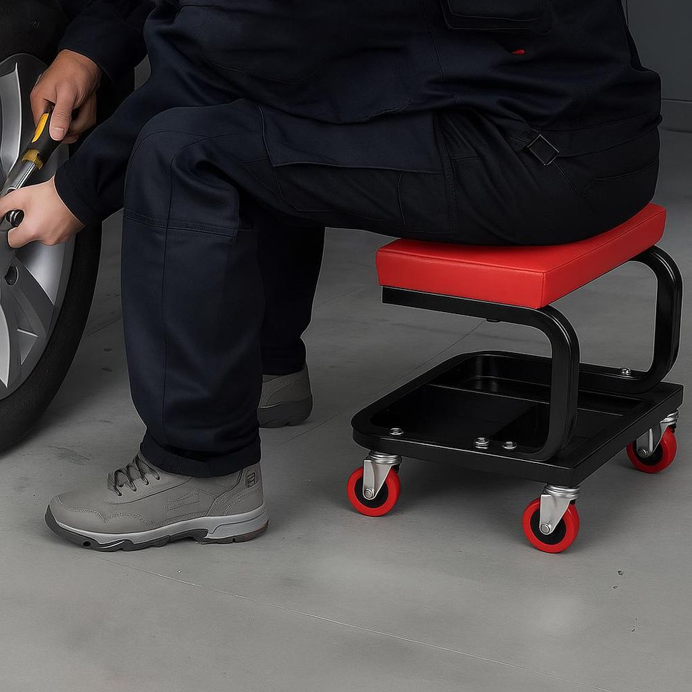 LUXTOM | Werkstatthocker mit Rollen, Rollhocker bis 150 kg belastbar, Werkstatt Rollsitz mit Schublade, Werkstattstuhl, Montagehocker, Rollbrett Werkstatt