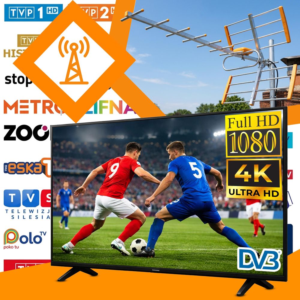 DVB-T/T2 Außenantenne aktiv/passiv, 4K, Full HD, VHF/UHF, LTE/5G-Filter, 18 dB, Reichweite 80 km, Indoor/Outdoor, Retoo