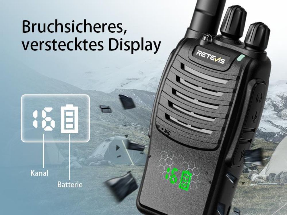 Retevis H777H Funkgerät, Walkie Talkie Erwachsene mit EIN-klick-Pairing, Verstecktes Display mit LED, USB-C, Notfallalarm, VOX, Walkie Talkie 3er Set