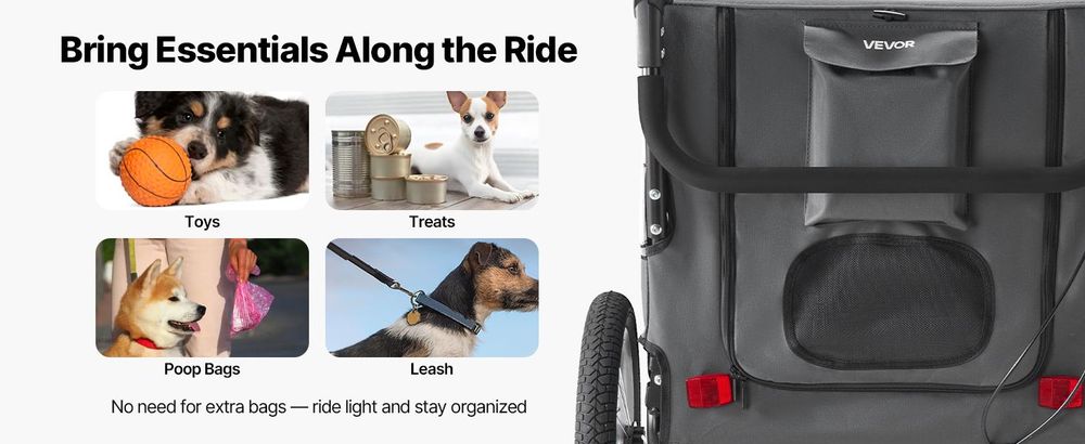 VEVOR Hundeanhänger, bis zu 45 kg, 2-in-1-Fahrradanhänger für kleine & große Hunde, klappbarer Rahmen mit Schnellspannrad, universelle Fahrradkupplung, inkl. Flagge, interne Leine, 1390x770x845 mm