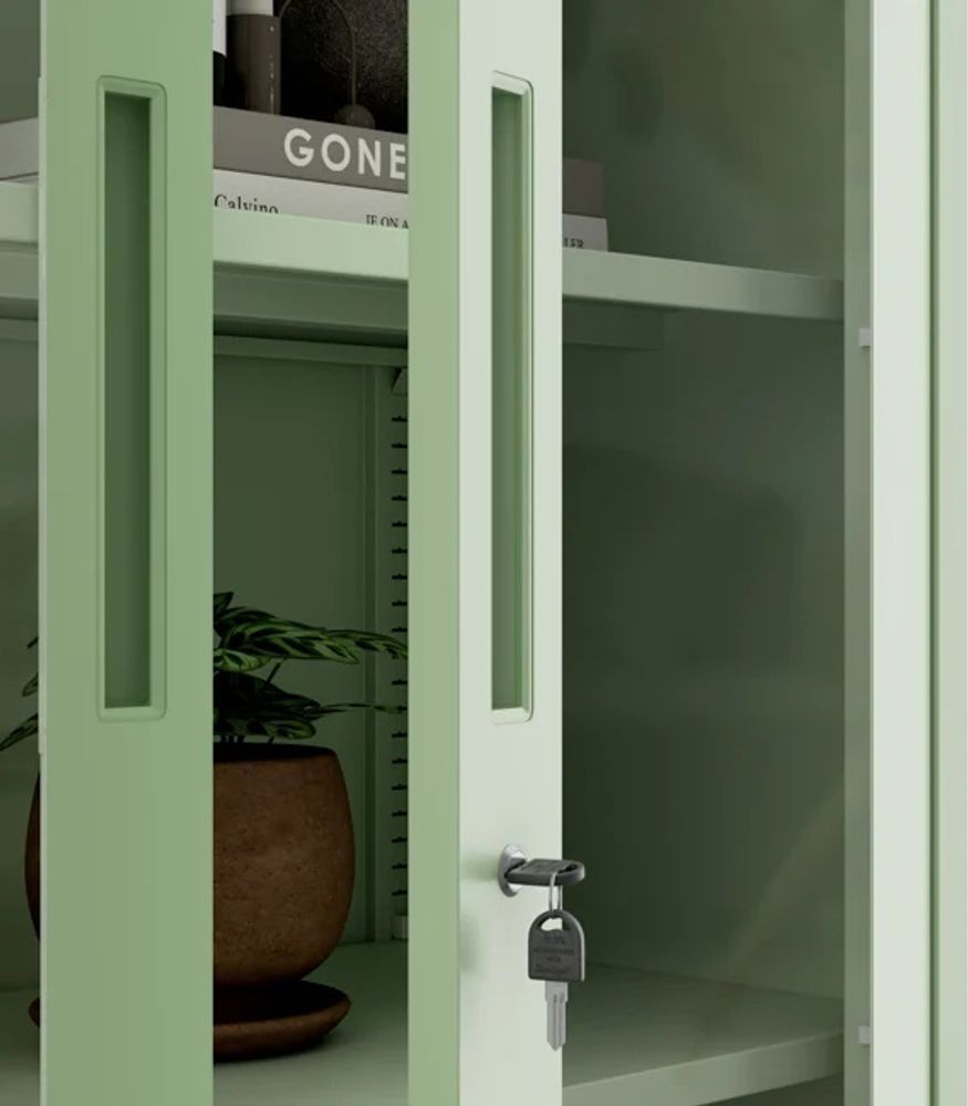 Jan Nowak Aktenschrank Medizinschrank Büroschrank Flügeltürschrank Glasvitrine 4 Fachböden Stahl Abschließbar 185 x 90 x 40 cm Farbe: Pastellgrün