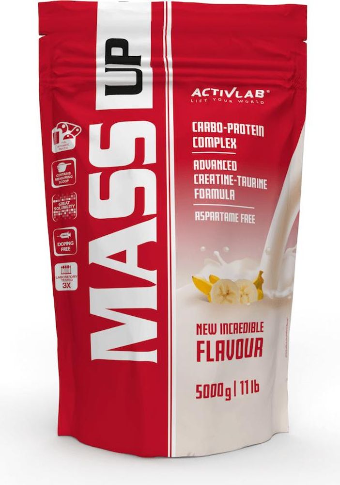 Activlab Mass Up 5000 g, banaan, Weight Gainer, Koolhydraten en Whey Eiwit met Creatine