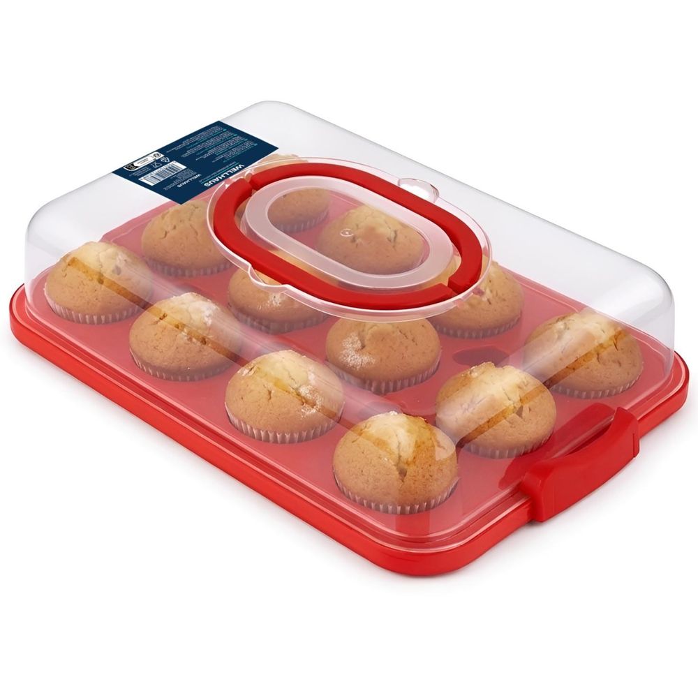 WELLHAUS Kuchenbehälte Rot 31x10cm – Transportbox mit Deckel