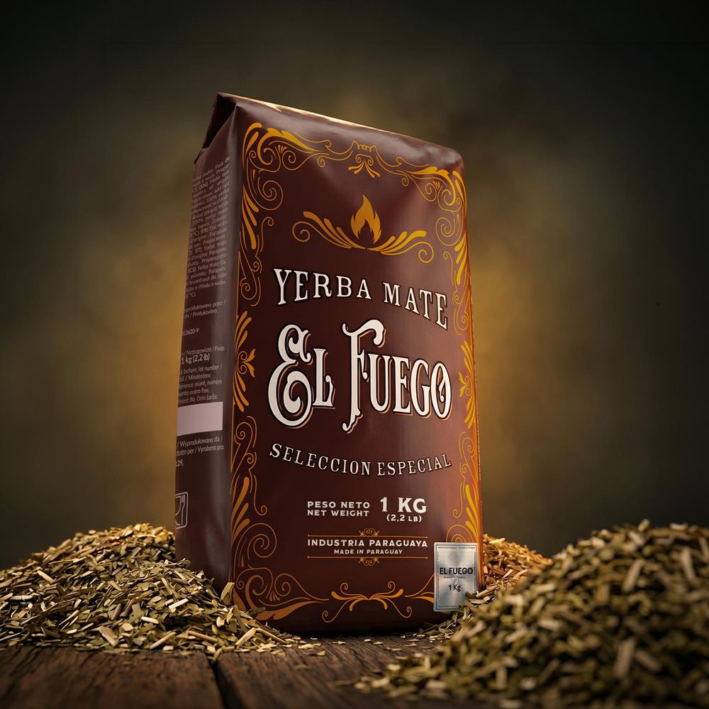 El Fuego - Mate Tee Elaborada 1kg - Starker Wachmacher, Barbacuá Rauchgetrocknet Staubig - Intensive Paraguay Yerba Mate - 100% Natürliche Energie