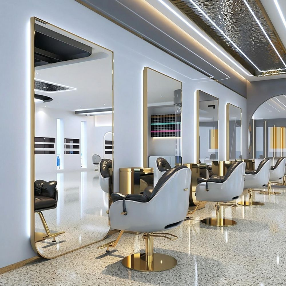 Frisier-, Barbier- & Kosmetikkonsole mit LED-Spiegel 170x70 Gold
